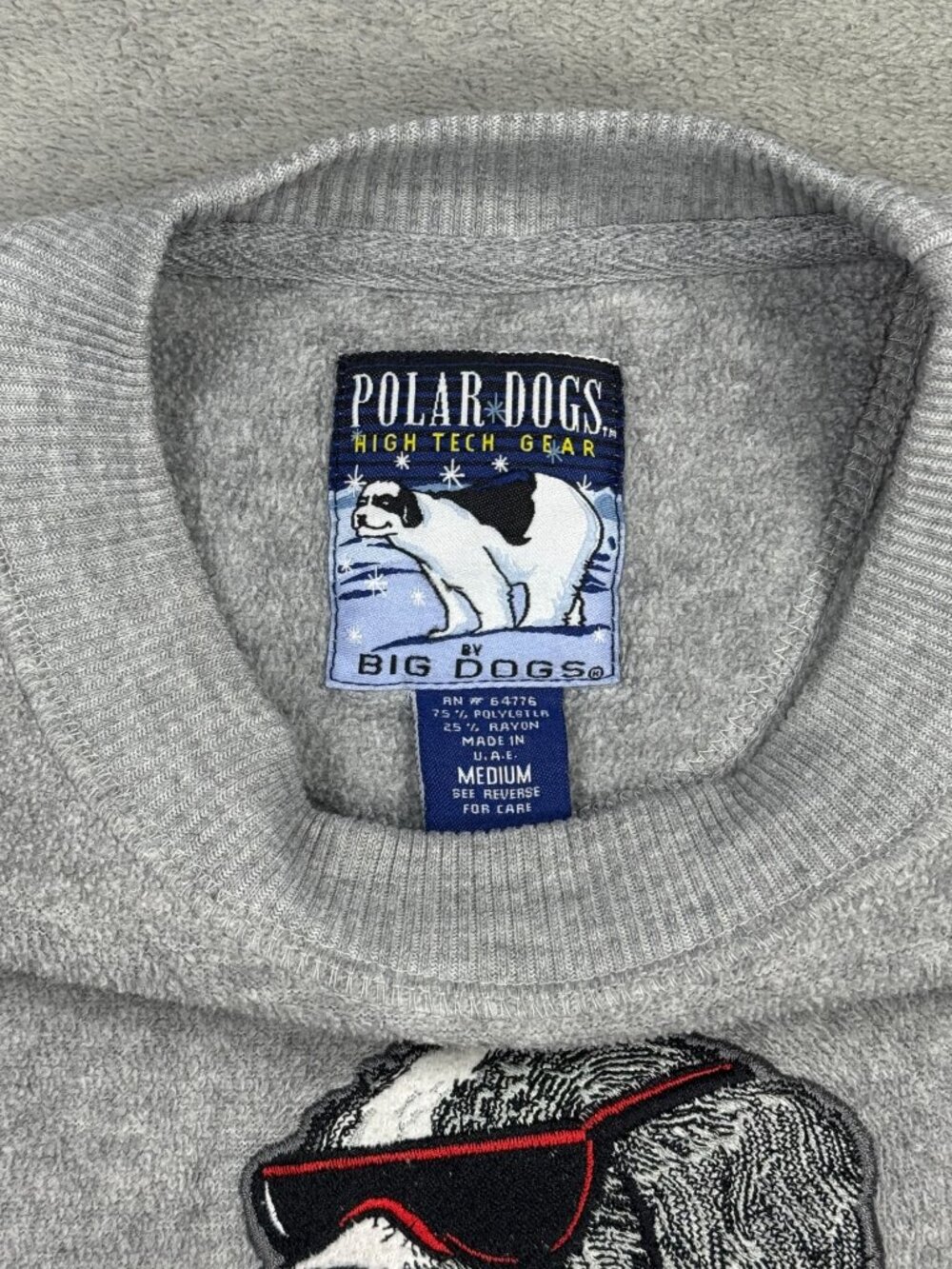 Vintage 90s Polar Dogs Gray 'Bite Me' Fleece Sweater Medium Big Dogs Embroidered - Picture 5 of 6